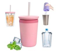 Cilindro Cubiteras Para Hielo, Cubitera Silicona, Mini Cubitos De Hielo, Vaso Cafe Para Llevar Con Hielos, Tapa, Pajita Y Revestimiento De Acero Inoxidable