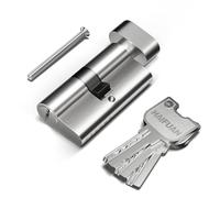 Cilindro de cerradura de embutir con núcleo de latón de 60 mm (30T/30), entrada lateral única con 3 llaves de latón y pomo giratorio en el otro lado, color níquel cepillado (60-T-NB)