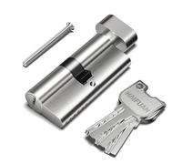 Cilindro de cerradura de embutir con núcleo de latón de 70 mm (35T/35), entrada de un solo lado con 3 llaves de latón, pomo giratorio en el otro lado, color níquel cepillado (70-T-NB)