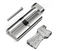 Cilindro de cerradura de embutir con núcleo de latón de 80 mm (40T/40), entrada de un solo lado con 3 llaves de latón y pomo giratorio en el otro lado, color níquel cepillado (80-T-NB)