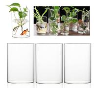 Cilindro de cristal con base, 3 unidades de 10 x 15 cm, jarrón cilíndrico de cristal transparente, moderno jarrón de cristal cilíndrico, portavelas de cristal, juego de jarrones de flores para