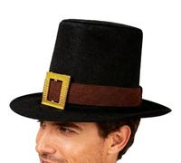 Cilindro de disfraz de vacaciones puritano, accesorio de sombrero festivo de 9,84 pulgadas, sombrero de peregrinación ajustable de lana 70 G hebilla dorada | Perfecto para fiestas escolares de cosplay