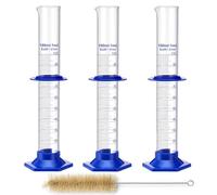 Cilindro de Medición, ZEEROQOLAB 3 Pièces Cilindros de Medidor Graduado de Vidrio de Borosilicato 100ml con con Base Hexagonal de Plástico y Collar Protector, Prevenir Caídas, Cepillos de Limpieza