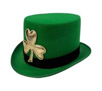 Cilindro del Día de San Patricio - Patrón floral verde dorado, sombrero con símbolo de la suerte, accesorio de disfraz de mago, material no tejido, talla única para adultos | Sombrero formal festivo