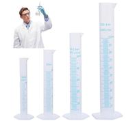 Cilindro graduado de plástico, 4 cilindros graduados, tubos de ensayo de plástico transparente en 100, 50, 25, 10 ml para laboratorio y experimentos científicos