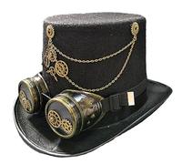 Cilindro steampunk victoriano con gafas de protección, Halloween Metal Gear Cosplay Top para Halloween, carnaval, fiesta, plano para mujer, sombreros planos para hombre, ala pequeña, negro