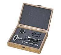 Cilio TOSCANA - Set de vino (3 piezas, sacacorchos de alas, recogegotas, cortador de láminas, caja de madera, set de regalo)