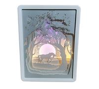CIM Caja de luz 3D Papercut - Rectangle Unicorn - Dimensiones: 16 x 5 x 21 cm - Unicornio Shadowbox accesorio para el hogar - Lámpara de tallado de papel - Luz nocturna creativa - Decoración única