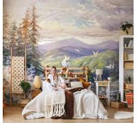 Cimas De Montañas Bosques Mariposas Y Flores Dibujados A Mano 3D Papel Pintado Pared Fácil Instalación Oficina Sala Estar Sofá Dormitorio TV Fondos Decoración-200cm×140cm