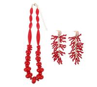 CIMAXIC 1 Conjunto de collar y pendientes estilo bohemio: collar de coral y pendientes colgantes para bodas en la playa - Joyería bohemia de imitación de coral para amantes del océano y vacaciones.
