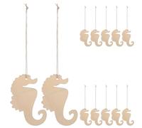 CIMAXIC 12 Piezas de Recortes de Caballito de Mar de Madera sin Terminar, Adornos Colgantes para Manualidades Diy, Decoración Náutica Natural para Hogar y Fiestas, Piezas