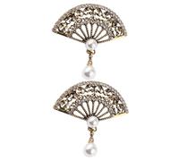 CIMAXIC 2 Piezas Broches Vintage Forma de Abanico con Perlas y Pedrería Diseño Mate para Fiestas y Moda Retro