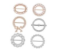 CIMAXIC 6 Hebillas Decorativas para Camisa y Bufanda en Metal Cristales y Perlas, Diseño Redondo Elegante para Ajustar Prendas Oversize Estilo Chic