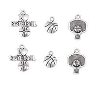 CIMAXIC 6 Piezas colgante de baloncesto de basket baloncesto basquet basketball encanto pulseras de parejas accesorios para el cuello collar Silver