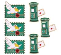 CIMAXIC 6 piezas de de solapa con forma de paloma mensajera, de buzón vintage en verde, pin de insignia postal de arte inspirado para collares, capas, suéteres y mochilas.