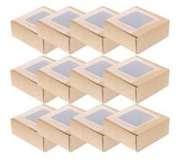 CIMAXIC Caja de Obsequio Cuadrada Marrón Ventana Transparente, Papel y Plástico, Diseño Simple y Ligera, 20 Piezas para Embalaje y Organización del Hogar