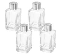 CIMAXIC Capacidad 50ml Juego de 4 Botellas de Plata con Tapa Diseño Clásico Cuadrado para Difusor de Aceites para Baño y Tocador