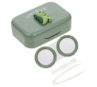 CIMAXIC Estuche para Lentes de Contacto Portátil Verde de PU Diseño de Dibujos Animados Soporte para Lentes Adecuado para Guardar en Bolsas Mesa