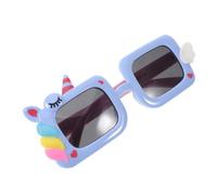 CIMAXIC Gafas de Sol para Pequeños Montura de Silicona Azul, Lentes Cuadradas Protección Uv, Diseño de Unicornio Caricatura Adecuado para Fiestas, Cumpleaños y Actividades al Aire Libre