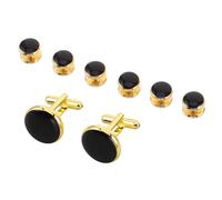CIMAXIC Juego de gemelos franceses y botones redondos para camisa, cubrebotones dorados para esmoquin, gemelos para hombre, accesorios para vestidos de padrino, color negro.