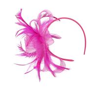 CIMAXIC Tocado para Mujer Velo y Plumas Artificiales en Color Rosa Fucsia, Diadema y Pinza para Pelo, Accesorio Elegante para Bodas, Fiestas de Té y Eventos Formales
