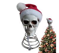 Cime árbol de Navidad - Hilo PP Poliéster 7,48x3,82x4,13 Pulgadas | Christian TreeTopper Cráneo con Sombrero de Papá Noel de Diseño Gótico, Accesorios para fiestas, Jardín, Patio de Oficina | Casa
