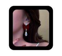 Cimenexe Bohemio De Terciopelo Pajarita Cuelgan Pendientes De Cristal Lágrima Perla Pendiente De Terciopelo Rojo Arco Perla Gota Pendiente De Oro Cz Solitaire Stud Pendientes De Joyería Para