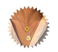 Cimenexe Bohemio En Capas Margarita Collar De La Gargantilla De La Flor De Acrílico Collar De Perlas De Girasol De Oro Collar De Cadena De Perlas Por Satélite Collar De Perlas Margarita Colgante