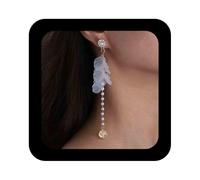 Cimenexe Bohemio Esmalte De Flores Pendientes Colgantes Largo Cristal Floral Borla Gota Pendiente Blanco Pétalo De Resina Cadena De Cuentas Pendiente Rhinestone Acrílico Flor Stud Pendientes