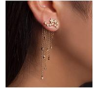 Cimenexe Bohemio Pavimentada Cadena De Estrellas Cz Cascada De Borlas Pendientes De Cristal Estrella Fugaz Gota Aretes Diminuta Estrella Oído Rastreador Pendientes De Oro De La Estrella Del Perno