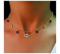 Cimenexe Bohemio Zafiro Mal De Ojo Colgante Collar De Oro De Cristal Del Diablo Ojo Gargantilla Collar De Zafiro Lágrima Azul Cz Ojo Collar De Joyas Para Mujeres Y Niñas Regalos