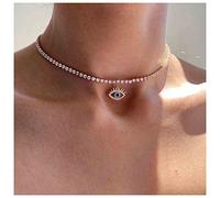 Cimenexe Bohemio Zafiro Ojo Del Diablo Collar De Gargantilla De Oro De Tenis De Cristal Collar De Cadena Azul Cz Ojo Colgante Collar De Diamantes De Imitación Pavimentada Collar De Mal De Ojo Joyas