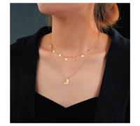 Cimenexe Collana Con Ciondolo A Luna A Strati Bohémien Collana Vintage Con Stelle Pendenti Collana A Girocollo Collana Di Paillettes D'oro Collana Di Monete Catena Di Luna Crescente Collana Di