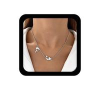 Cimenexe Gargantilla bohemia con diseño de delfín y sirena, collar de plata con colgante de pez delfín, collar de cadena de sirena pequeña, collar de pez oceánico, joyería para mujer