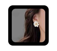 Cimenexe Pendientes de tuerca de camelia esmaltada bohemia, aretes de tuerca con flores de camelia blanca, aretes florales de flores de camelia 3D, joyería para mujer