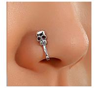 Cimenexe Punk Cráneo Clip En El Anillo De La Nariz De Plata Cráneo No Piercing Anillo De La Nariz Cráneo Brazalete De La Nariz Anillo De Aro Cráneo Septum Piercing Joyería Para Mujeres Y Niñas