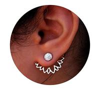 Cimenexe Vintage Flor De Loto Oreja Chaquetas Pendientes De Cristal Flor Espárragos Pendientes De Plata Rhinestone Loto Pendientes De Dos Formas Frente A La Espalda Pendientes De Joyería Para Mujeres