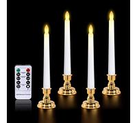 cimetech 4er Velas cónicas sin llama, funciona con pilas LED con temporizador remoto para cenas iglesias, mesa, bodas, fiestas de cumpleaños, decoración
