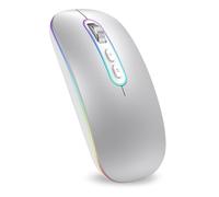 cimetech Raton inalambrico Recargable, 2.4G & Bluetooth Ratón para Portátil Ratón Silencioso Diseño Ergonómico con Nano Receptor USB Compatible con Macbook iPad Ordenador-Plata