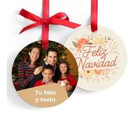 Cimpress Adorno Navideño de Metal Redondo 7 x 7 cm,1 Pieza, Personalizable con Foto o Texto, Acabado Brillante, Idea Primera Navidad del Bebé, Abuelos y Amigos
