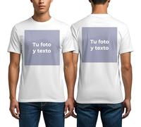 Cimpress Camiseta Hombre Estampada Personalizada, Manga Corta, algodón, Blanca o Negra, S a 3XL, Ideal para Equipos, Marcas o Regalos Originales (FR/ES, Letras, XL, Regular, Regular, Blanco)