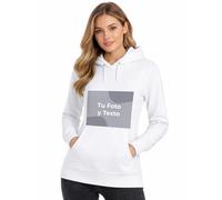 Cimpress Sudadera con Capucha Personalizada para Mujer, Talla M, Blanco, Imprime tu Propia Foto, Logo o Texto en la Parte Frontal, Ideal para Eventos, cumpleaños