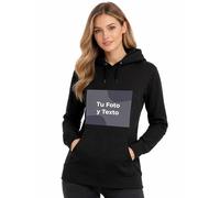 Cimpress Sudadera con Capucha Personalizada para Mujer, Talla XS, Negro, Imprime tu Propia Foto, Logo o Texto en la Parte Frontal, Ideal para Eventos, cumpleaños