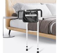 cimsfcor Rieles de cama para adultos mayores, ancho de altura ajustable con luz de sensor de movimiento y bolsillo, giro de 180° para ocultar la prevención de caídas, soporte máximo de 160 kg (blanco)