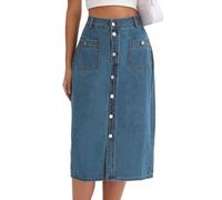 CIMUK Falda Vaquera para Mujer con Botones, Abertura Frontal y Bolsillos, Falda Tubo de Cintura Alta, Faldas Vaqueras Midi Azul Retro XL