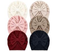 Cinaci 6 sombreros de turbante para bebé con lazo y nudo de rosquilla, para guardería, hospital, gorros para bebés, niñas, recién nacidos, bebés pequeños, 6pcs S2, 0-24 meses