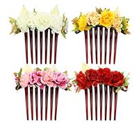 Cinaci Paquete de 4 peines laterales de plástico con flores artificiales para el pelo, pinzas para el pelo, rosas, flores, bodas, novias, novias, moños, accesorios para el cabello para mujeres, niñas,
