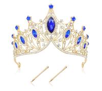 Cinaci Tiara con diamantes de imitación de cristal azul real, para fiesta de cumpleaños, graduación, boda, novia, reina, princesa, corona, diadema, accesorio para el cabello, joyas para mujeres y