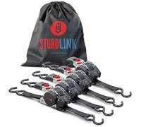 Cinchas de Amarre Automáticas 3m 25mm con Ganchos en S LC 300daN/600daN |Correas con Trinquete con Mecanismo de Enrollado Automático | para Remolque Coches Moto Quad Barco | x4 | EN12195-2 Sturdlink®