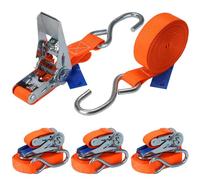 Cinchas de Amarre Correa para trinquete 4 m o 6 m con Gancho Paquete de 4 Tensor de carraca cinchas Correas de tensión 700kg DIN EN 12195-2, 25 mm de Ancho - 4 Piezas 2.5 cm x 6 m